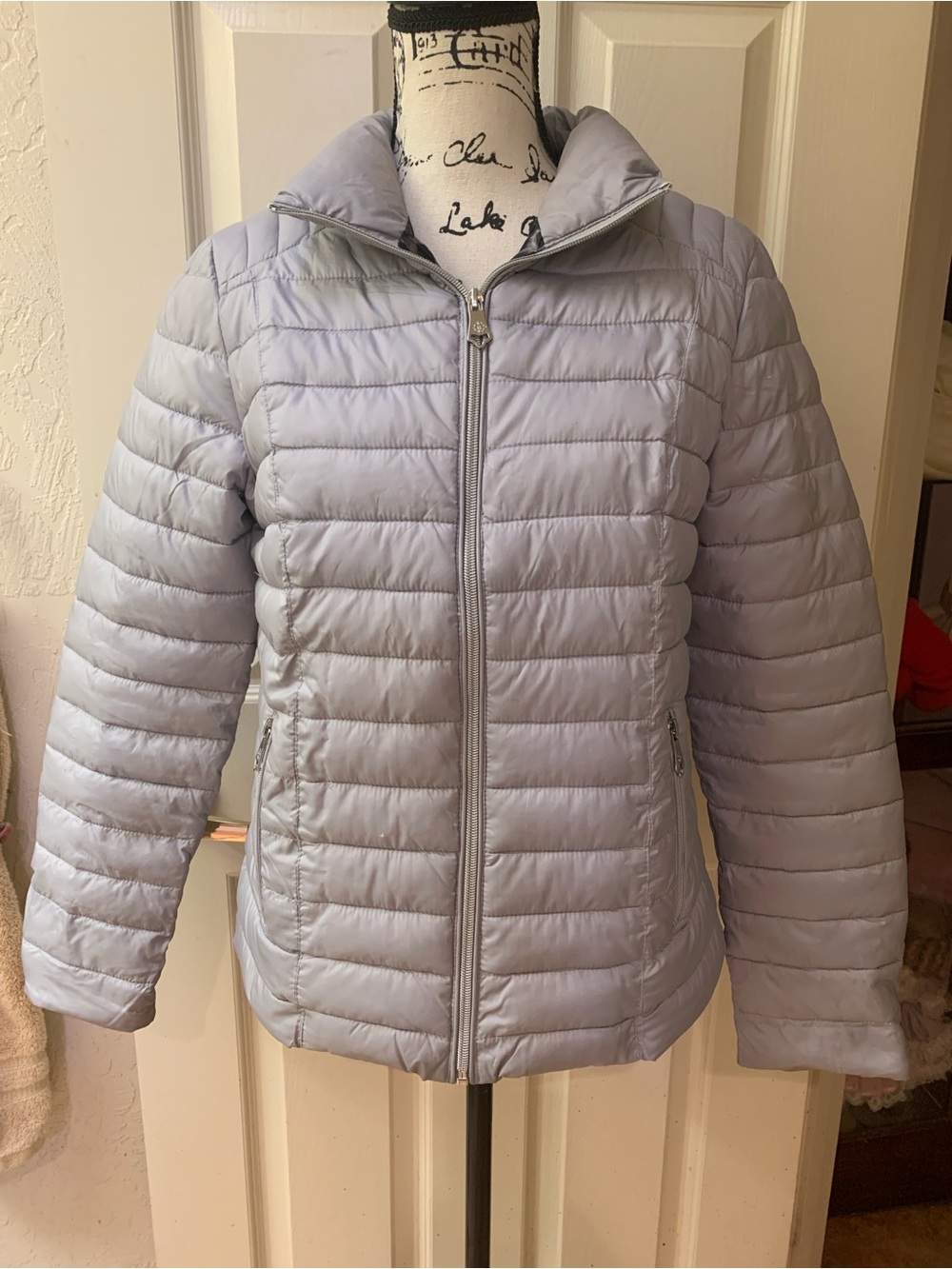Nanette Lepore Light Gray Quilted Packable Puffer Jacket